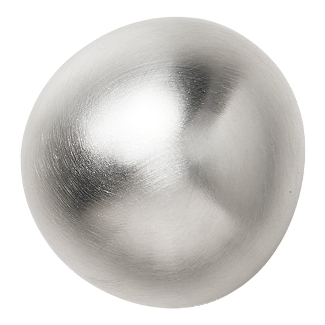 Shiny metallic silver sphere with a smooth, brushed texture reflecting light. Elegant and contemporary design.