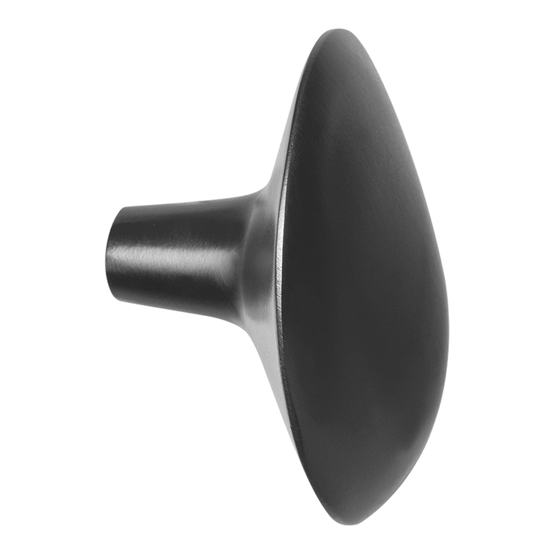 Black, smooth, conical knob with a sleek, modern design, perfect for contemporary decor.