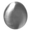 Brushed stainless steel egg shape with smooth, reflective surface and subtle sheen.