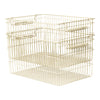 Light cream wire storage baskets with a minimalist design, featuring a grid pattern and a stacked arrangement.