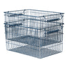 Blue metal wire storage baskets with a simple grid pattern, featuring a stacked design for versatile organization.
