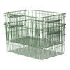 "Stackable wire storage baskets in vibrant green with an open grid pattern, ideal for organization."