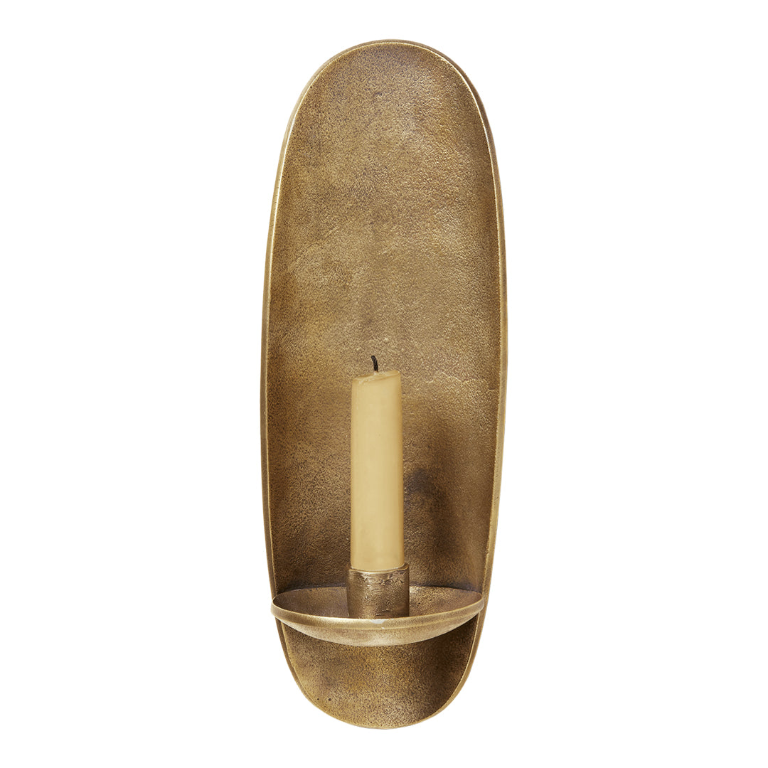 Gold metal candle holder with a smooth, matte finish, featuring a simple, modern design. Perfect for home decor.