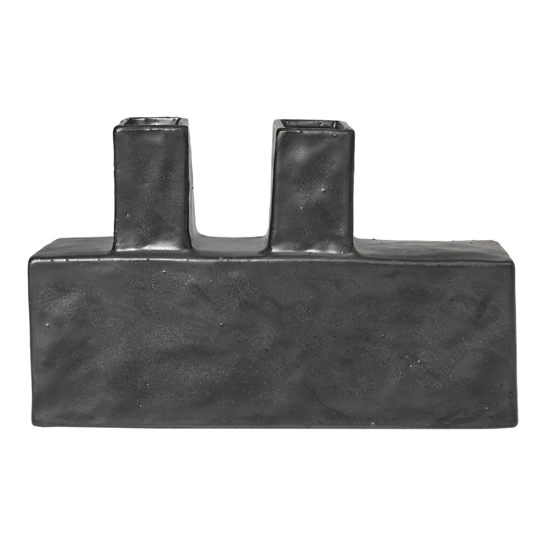 Sleek black ceramic vase with a modern geometric design and smooth finish. Perfect for contemporary decor.