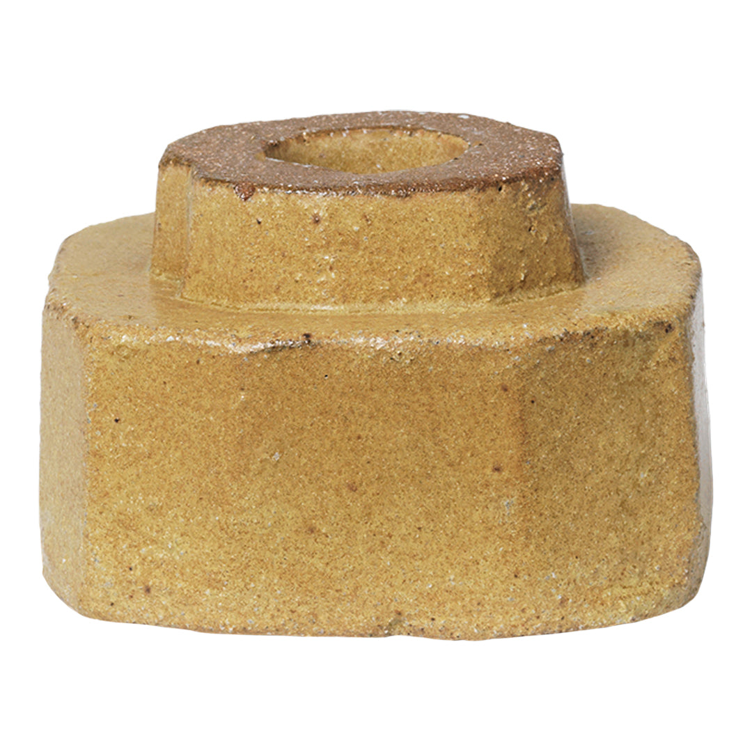 Textured candle holder in warm golden and brown hues, featuring a smooth finish and rounded edges.