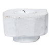 White textured candle holder with an organic shape and subtle speckled patterns, perfect for modern decor.