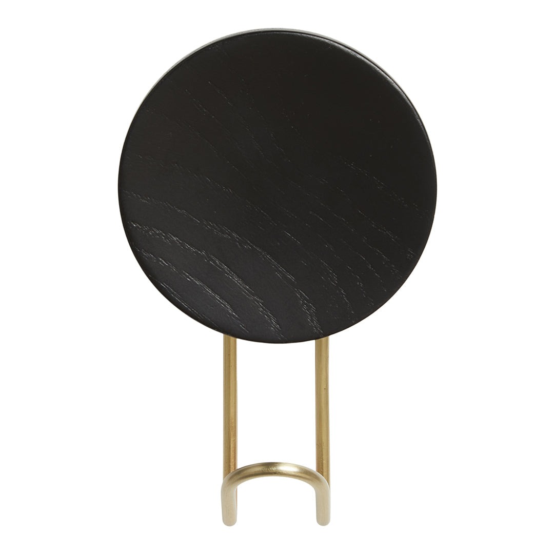 Black circular surface with subtle texture, supported by a sleek gold stand. Perfect modern accent piece.