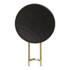 Black circular surface with subtle texture, supported by a sleek gold stand. Perfect modern accent piece.