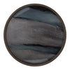 Round plate featuring deep gray and teal swirls with a glossy finish, perfect for modern dining decor.