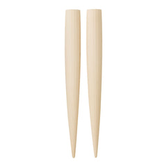 Natural beige wooden knitting needles with a smooth, tapered design. Ideal for various yarn projects.