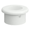 Glossy white round pipe fitting with smooth edges and a small side hole for easy installation.