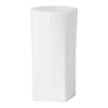 White cylindrical pedestal with a smooth, matte finish, perfect for showcasing products or decor items.