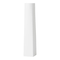 Sleek white decorative vase with a minimalist design and smooth, geometric shape. Perfect for modern decor.