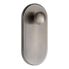 Brushed nickel door knob with a sleek, oval design and matte finish. Ideal for modern interiors.