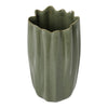 Ceramic vase in muted green with a textured, wavy design and a ruffled lip, perfect for home décor.