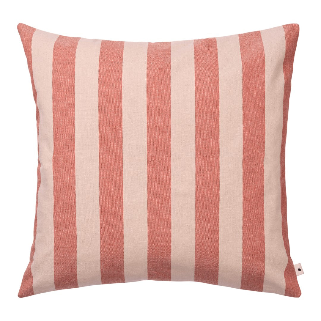 Rose and cream striped throw pillow with a modern design, perfect for adding a pop of color to any decor.