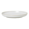White ceramic plate with a subtle gold rim and smooth, minimalist design, perfect for elegant dining.