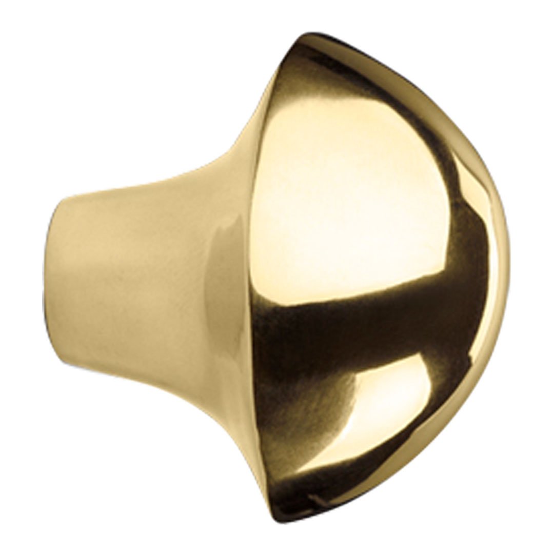 Shiny golden cabinet knob with a sleek, rounded design and reflective surface, perfect for modern decor.