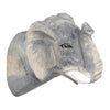 Wooden elephant head wall decor in shades of gray with detailed textures and a hint of white. Ideal for rustic decor.