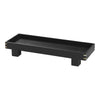 Rectangular black display tray with sleek, minimalist design and subtle gold accents. Perfect for home decor.