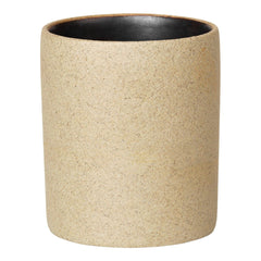 Beige textured planter with a smooth black interior, perfect for modern decor.