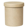 Beige cylindrical container with a smooth, matte finish and a matching lid, featuring a simple, minimalistic design.