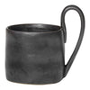 Stylish matte black ceramic mug with a sleek, modern design and unique curved handle. Perfect for any beverage.