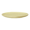 "Round ceramic plate in soft beige with subtle speckles and a smooth, matte finish."