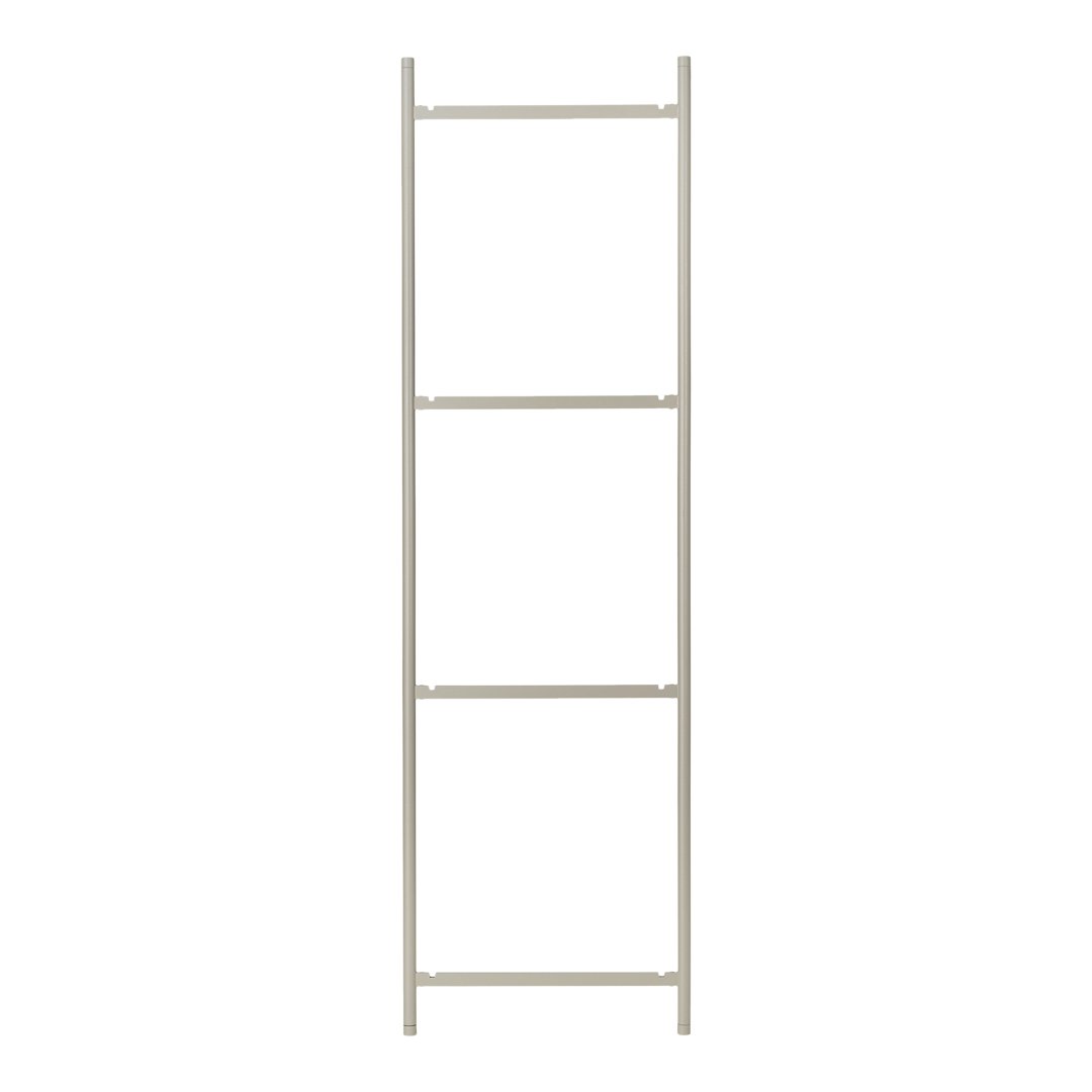 Slim, four-tier ladder shelf in soft beige with minimalist design and clean, straight lines. Ideal for modern decor.