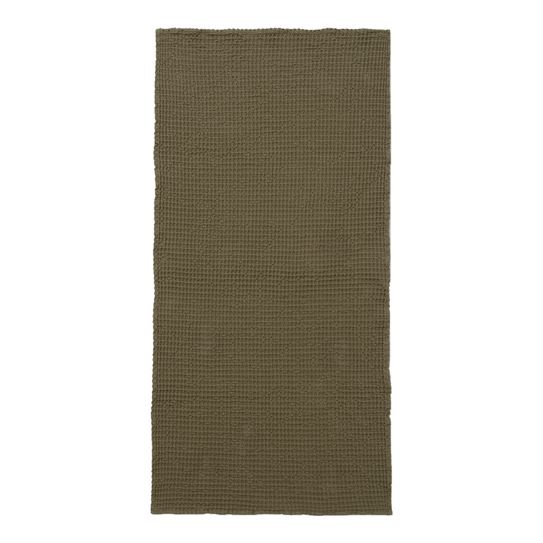 Olive green textured fabric with a subtle grid pattern, ideal for home decor and style enhancement.