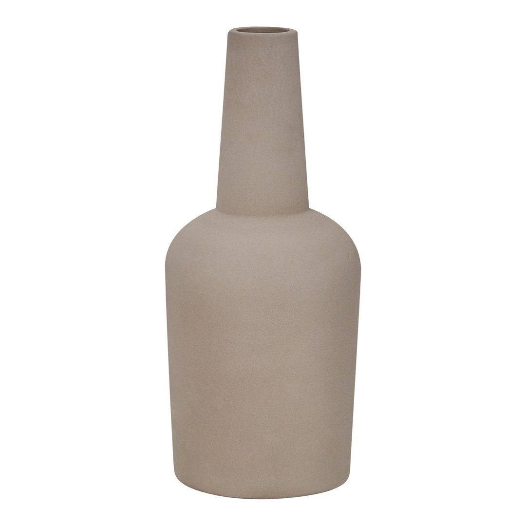 Textured beige ceramic vase with a modern silhouette and matte finish, perfect for minimalist decor.