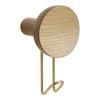 Light oak round hook with a smooth finish, complemented by a sleek gold metal hook. Perfect for modern decor.