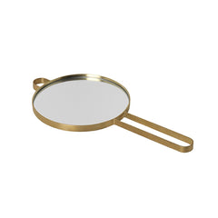 Gold round strainer with a sleek handle and smooth, reflective surface, perfect for stylish kitchen use.