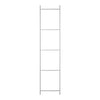 Sleek white ladder shelf with four open spaces, perfect for a minimalist decor.