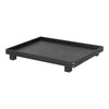 Sleek black wooden tray with a smooth finish and minimalistic design, featuring sturdy feet for stability.
