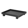 Black rectangular tray with a textured surface and natural wood accents on corners, perfect for modern decor.