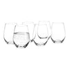 Set of six clear glass tumblers featuring a smooth finish and varying shapes, perfect for any table setting.