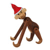 Wooden monkey figurine with a red Santa hat, featuring natural wood tones and playful, organic patterns.