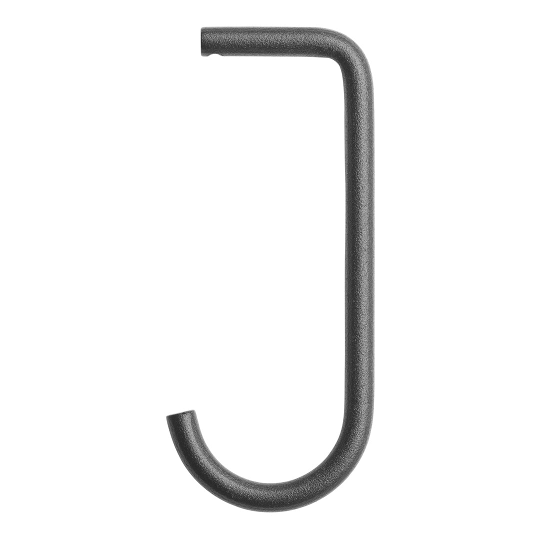 Black metal hook with a smooth, rounded finish and minimalist design. Ideal for versatile hanging solutions.