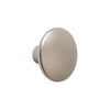 Brushed nickel round cabinet knob with a smooth, metallic finish. Elegant and modern design for any home decor.