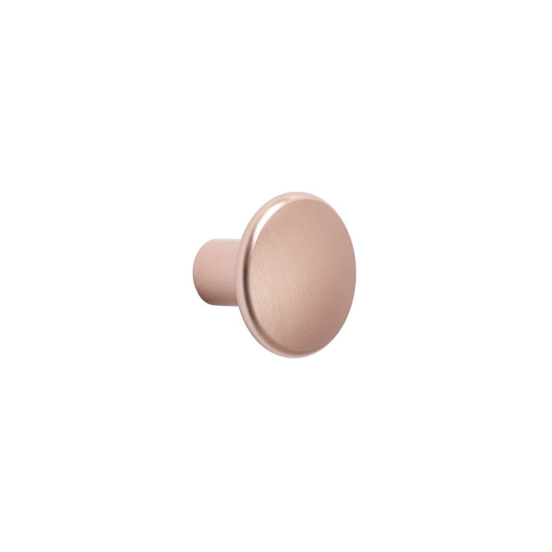 Rose gold round cabinet knob with a smooth, metallic finish, perfect for adding elegance to your decor.