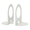 White bookends with smooth, minimalist curves and circular cutouts. Sleek and modern design suitable for various decor styles.