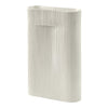 White ceramic vase with vertical ridges, featuring a minimalist design and subtle texture. Perfect for modern decor.