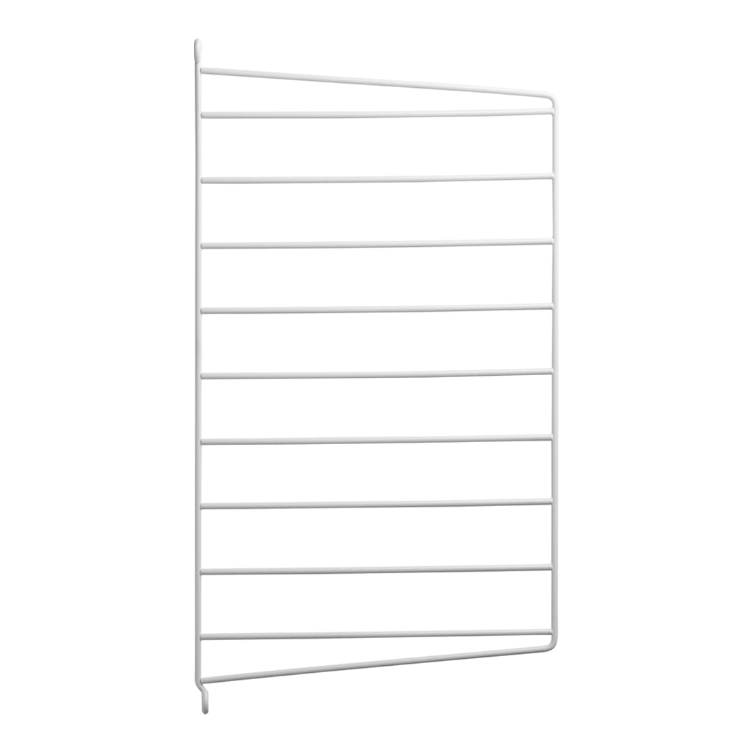 White wire hanging shelf with horizontal bars and a sleek, modern design, perfect for organization.