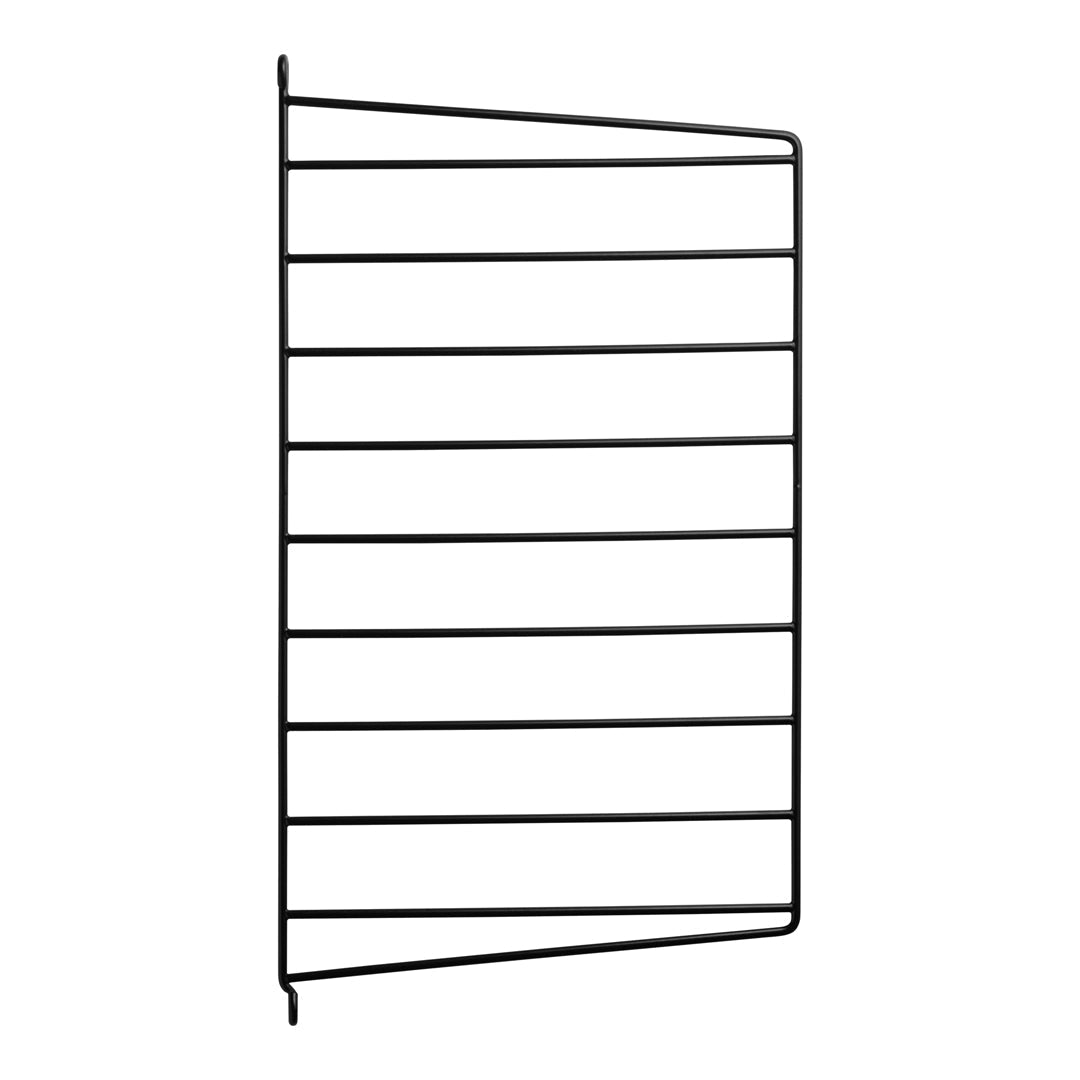 Black metal rack featuring sleek, minimalist design with horizontal bars for efficient organization.