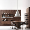 Modern kitchen with rich walnut wood tones, white accents, and minimalist design elements. Perfect blend of colors and textures.