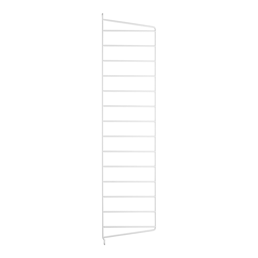 White metal wall-mounted drying rack with horizontal slats. Sleek design ideal for minimalist decor.