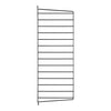 Black vertical wire rack with evenly spaced horizontal lines, featuring a minimalist design. Perfect for stylish organization.