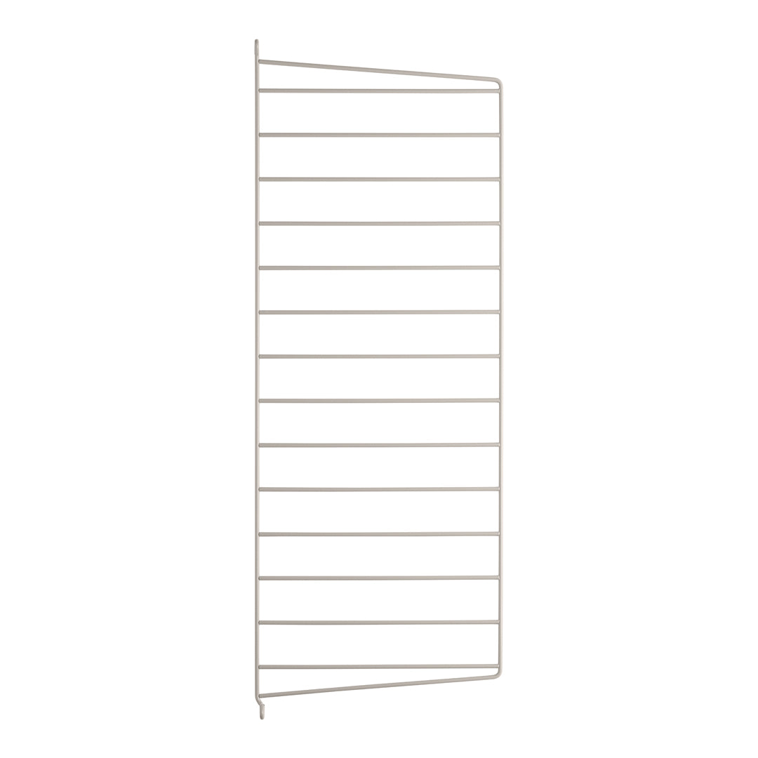Gray metal wire shelving unit with horizontal bars, featuring a sleek and minimal design. Ideal for storage solutions.