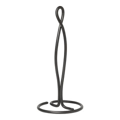 Sleek black metal paper towel holder with a modern twisted design. Simple and elegant for any kitchen decor.